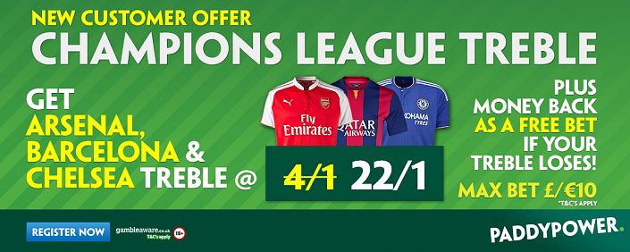 Arsenal, Barcelona & Chelsea all to win @ 22/1 Paddy Power