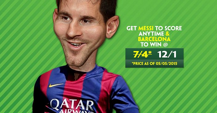 Messi to score & Barcelona to win 12/1 - Paddy Power