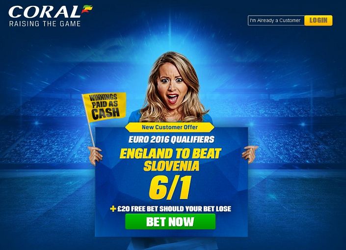 England to beat Slovenia 6/1 - Coral Offer