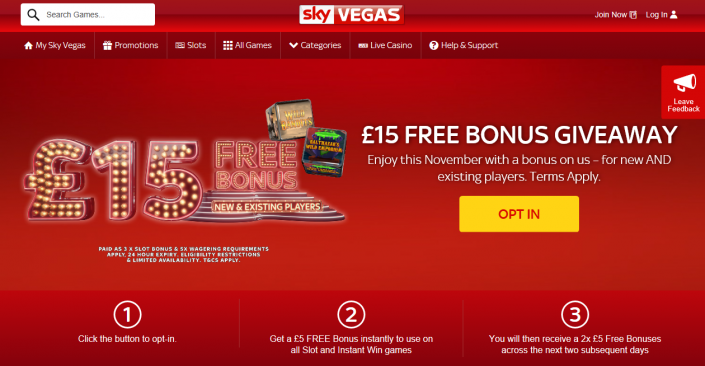 £15 Free Bonus Giveaway - Sky Vegas